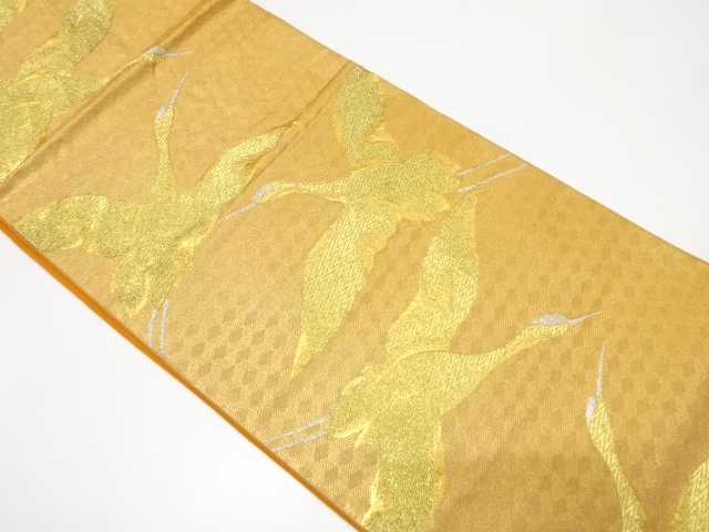 JAPANESE KIMONO / ANTIQUE FUKURO OBI / SILK / WOVEN CRANES